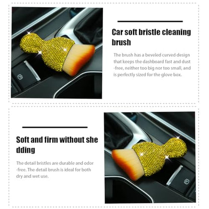 zipelo Auto Interior Dust Brush, Car Detailing Cleaning Brush with Diamond, Bling Handle Soft Bristles Dusting Tool, Scratch Free Dirt Clean Brushes for Vehicle Air Conditioner Vent (Yellow) - color: Yellow