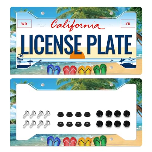 Hawaii Beach Flip Flops License Plate Frame Palm Tree 2Pcs for Car Decorative Parts License Plate for Standard Us Canada License Plate Holder 12x6 Inch - color: Beach Flip Flops 2pcs, size: One size