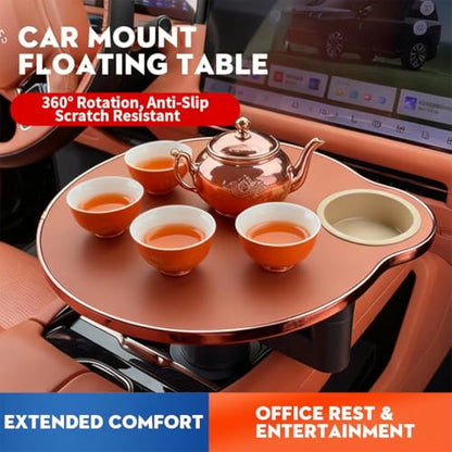 Car Tray Table, 360° Rotating Front Seat Laptop Desk with Adjustable Arm, Multifunctional Floating Table with Cup Holder for Driver & Passenger, Universal Fit 70–100mm(Amber Orange) - color: Amber Orange