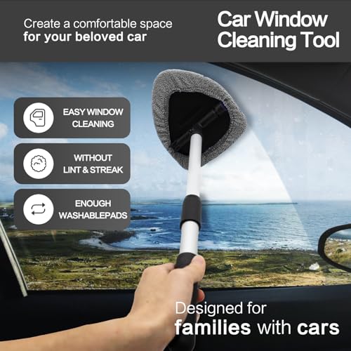 Windshield Cleaner Tool 22.5" L - Car Interior&Exterior Window Cleaning Kit with Extendable Handle&4 Microfiber Pads and Thick Large Wash Sponge, Auto Glass Wiper Brush Kit for Cars Home (7pcs Grey) - color: Grey
