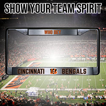 NFL Cincinnati Bengals Who Dey Black Chrome License Plate Frame - 2-Screw Mount - color: Bengals