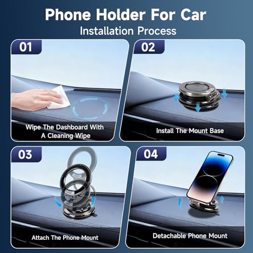 Magnetic Car Phone Holder, 360° Adjustable Suction Cup Universal Phone Mount, Multi-Scene for Car Office Gym Home, Compatible with iPhone 17/16 Pro Max & Other Magnetic Phones (Black) - color: Black