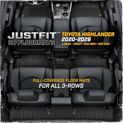 CAT® JustFit™ 3D All Weather Floor Mats for Toyota Highlander 2020-2026, Custom Fit Heavy Duty Rubber Car Mats Full Set for 7 Seater (Not for Hybrid) - style: Toyota Highlander (2020-2026)