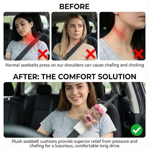 UNICOLD 2 Pack Plush Seatbelt Cover Shoulder Pad,Ultra-Soft Car Seat Belt Cushion for Adults & Kids, Relieves Neck & Shoulder Discomfort, Universal Fit for Cars, SUVs, Backpacks (Pink-Green) - color: Pink-Green
