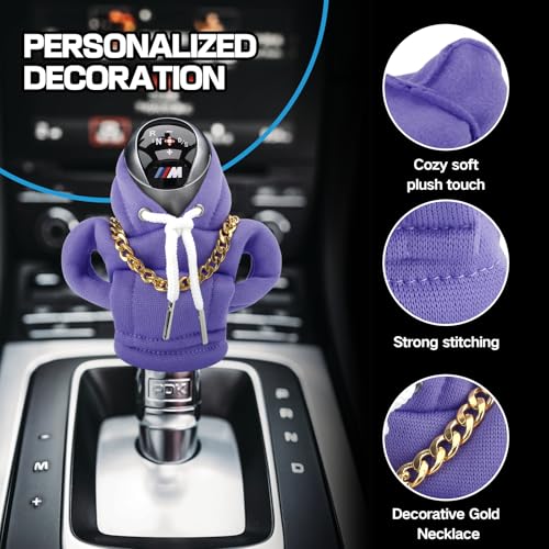 Funny Gear Shift Hoodie Cover, Car Shifter Knob Sweatshirt, Universal Stick Shift Cover for Car Gear Handle - color: Purple