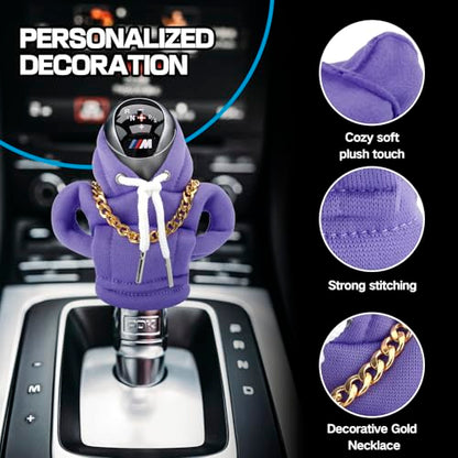 Funny Gear Shift Hoodie Cover, Car Shifter Knob Sweatshirt, Universal Stick Shift Cover for Car Gear Handle - color: Purple