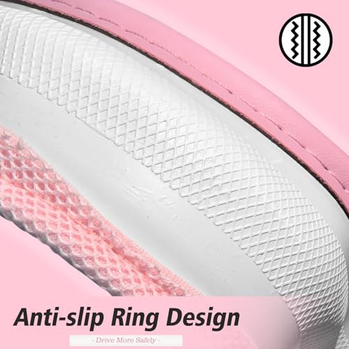 ZHOL Light Pink Steering Wheel Cover, Breathable Microfiber Leather Anti-Slip Cute Car Steering Wheel Cover for Women, Warm in Winter and Cool in Summer, 15 Inch - color: Round-Pink