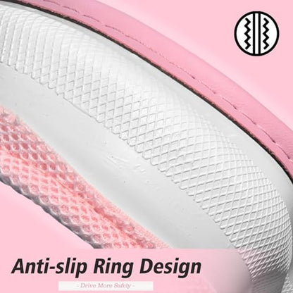 ZHOL Light Pink Steering Wheel Cover, Breathable Microfiber Leather Anti-Slip Cute Car Steering Wheel Cover for Women, Warm in Winter and Cool in Summer, 15 Inch - color: Round-Pink