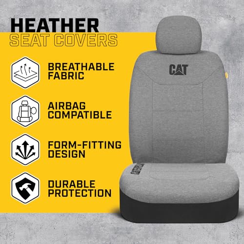 Cat CozyBlend Car Seat Covers, Gray Heather - Premium Jersey Fabric Seat Covers for Cars Trucks SUV, Breathable Cotton Car Seat Covers Front Seats Only, Universal Fit Automotive Interior Covers - color: Gray