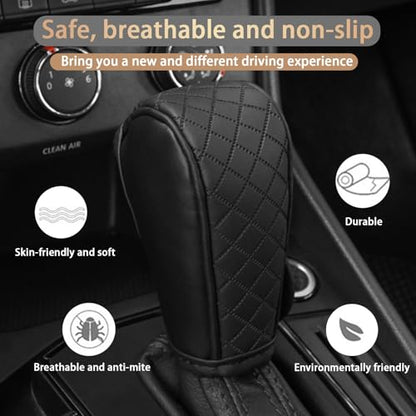 Car Gear Shift Cover Diamond Lattice Design Manual & Automatic Shift Knob Cover Anti-Scratch PU Leather Shift Knob Universal Car Accessories for Cars,Trucks,SUVs (Black) - color: Black