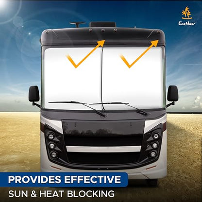 EcoNour 2-Piece Foldable RV Windshield Sun Shade, 240T Reflective Polyester, UV Protection & Heat Block for Truck, Motorhome & Bus Front Window, Keeps Interior Cool – (50" L x 41.5" W) - size: XX-Large