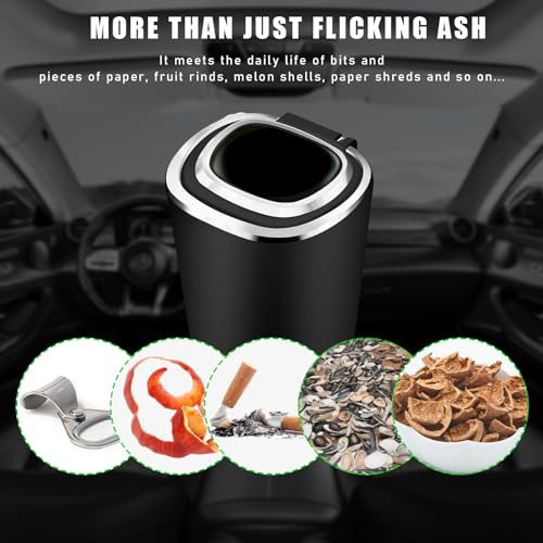 Ohleats Car Ashtray, Detachable Stainless Steel Smokeless Ash Tray with LED Blue Light, Auto Ashtray with Lid Smell Proof Weed for Most Vehicles, Universal Interior Car Accessories