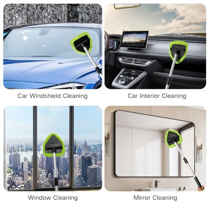 Qydipclin 10pcs Windshield Cleaning Tool Inside Car Window Cleaner Wash Kit with 4 Reusable Microfiber Pads 1 Spray Bottle and Extendable Handle Interior Auto Glass Wiper Kit, Blue&Green - color: Blue & Green