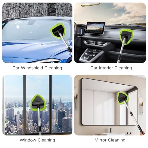 Qydipclin 10pcs Windshield Cleaning Tool Inside Car Window Cleaner Wash Kit with 4 Reusable Microfiber Pads 1 Spray Bottle and Extendable Handle Interior Auto Glass Wiper Kit, Green - color: Green