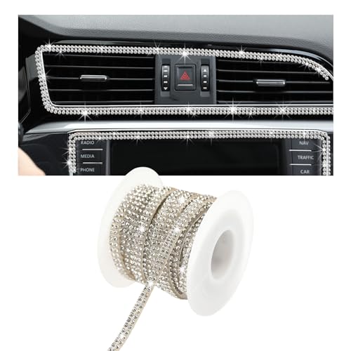 Bling Car Trim Self Adhesive, 16.4 Ft Rhinestone Auto Dashboard Line Molding Sticker Strips, DIY Bling Car Interior Decor Sticker for Women Girls, Vehicle Exterior Accessoreis (White) - color: White, size: 2-Row Rhinestone