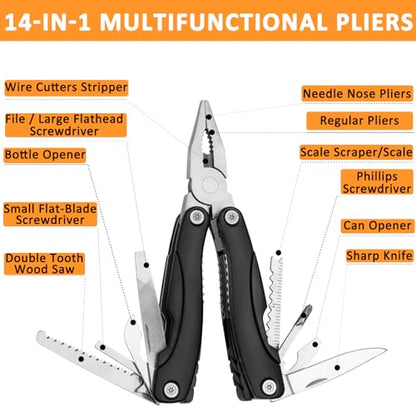 98 PCS Roadside Car Emergency Assistance Kit with Portable Air Compressor Jumper Cables Safety Hammer All in One Pliers Tool Set（Black） - color: Black