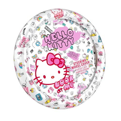 Hello Kitty Steering Wheel Cover, Official Sanrio Car Steering Wheel Cover with Universal Size 14.5-15, Cute White Hello Kitty Car Accessories for Women (Hello Kitty Look at Me) - style: Hello Kitty Look at Me