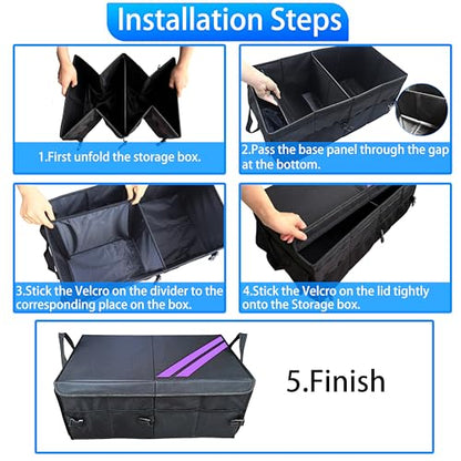 YOSRTER for Dodge Charger Durango Challenger Ram Car Trunk Organizer Collapsible Storage Box with Handle Foldable Lid Non Slip Bottom Sturdy Base Panel 2 Compartment Purple Trim - color: Purple Trim