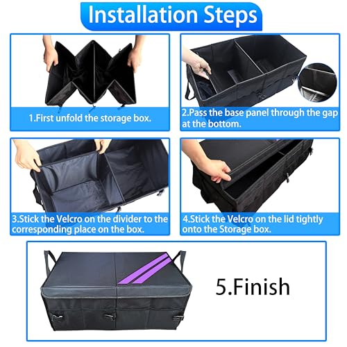 YOSRTER for Dodge Charger Durango Challenger Ram Car Trunk Organizer Collapsible Storage Box with Handle Foldable Lid Non Slip Bottom Sturdy Base Panel 2 Compartment Purple Trim - color: Purple Trim