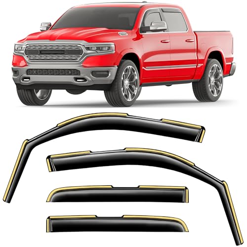 in-Channel Window Rain Guards Fit for Dodge RAM 1500 2019-2026(New Body Style Includes TRX) Crew Cab Extra Durable Window Deflectors Window Vent Visors Truck Vent Shades Car Accessories - size: 2019-2026 Dodge Ram 1500 Crew Cab New Body Style