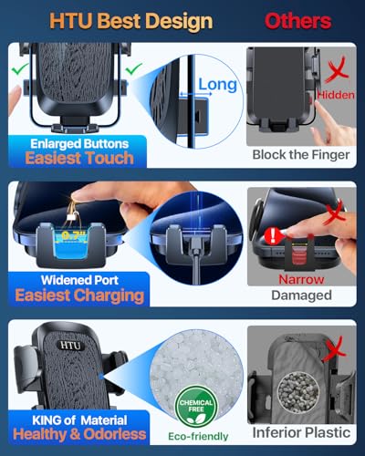 HTU Upgraded Strongest Suction Car Phone Holder Bendable Arm, Never Block View Rotatable Cellphone Mount for Dashboard Windshield Vent, Cradle Stand for iPhone 17 16 15 14 13 12 Pro Max (Black) - color: Black
