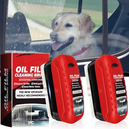 New Automotive Oil Film Cleaning Brush,Oil Film Remover for Car Windshield, Glass Cleaning Board, Universal Anti-Rain Fog Cleaning Glass Brush (3-Red)