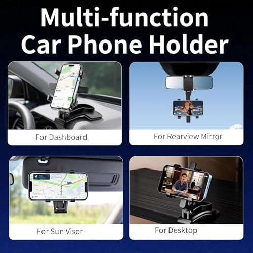 YUHENG Car Phone Holder Mount for Dashboard Rearview Mirror Sun Visor,360° Rotation & Strong Grip,Universal Adjustable Phone Clamp for iPhone 17 Pro Max 3–7” Phones | One-Hand Use, No-Block View