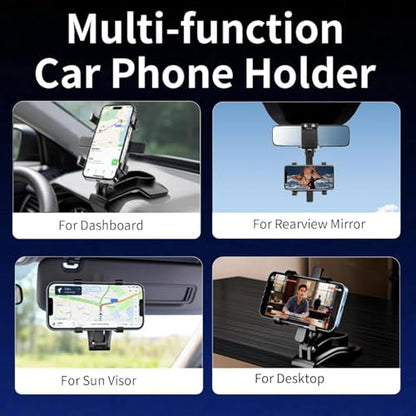 YUHENG Car Phone Holder Mount for Dashboard Rearview Mirror Sun Visor,360° Rotation & Strong Grip,Universal Adjustable Phone Clamp for iPhone 17 Pro Max 3–7” Phones | One-Hand Use, No-Block View