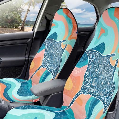 2 Pack Car Seat Towel Covers, Sweat-Proof Microfiber Seat Protectors for Gym, Running, Beach & Workout, Breathable Quick-Dry, Machine Washable, Pastel Manta Ray Print, Universal Fit - color: Pastel Manta Ray