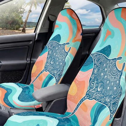 2 Pack Car Seat Towel Covers, Sweat-Proof Microfiber Seat Protectors for Gym, Running, Beach & Workout, Breathable Quick-Dry, Machine Washable, Pastel Manta Ray Print, Universal Fit - color: Pastel Manta Ray