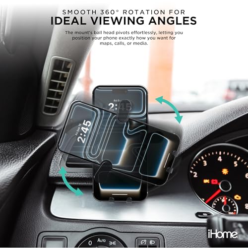 iHome Universal Gravity Air Vent Phone Mount, 360° Rotation, Adjustable Support, Stable Clip