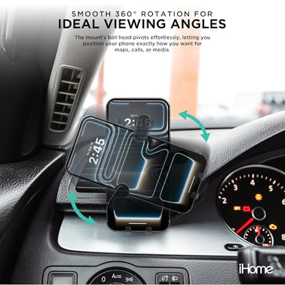 iHome Universal Gravity Air Vent Phone Mount, 360° Rotation, Adjustable Support, Stable Clip