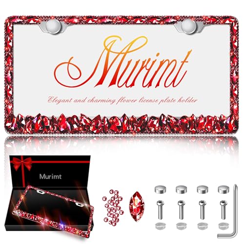 Bling License Plate Frame 1 Pack Rhinestone Bedazzled License Plate Over | Holder Sparkly Diamond Stainless Steel Frame （CPJ-03-Red 1 Pack） - color: CPJ-03-Red 1 pack