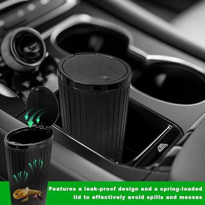 Car Trash Can with Lid, Leakproof Vehicle Cup Holder Garbage Bin with Self-Standing Adhesive Trash Bags, Mini Portable Garbage Can Waterproof Waste Container for Auto Home Office
