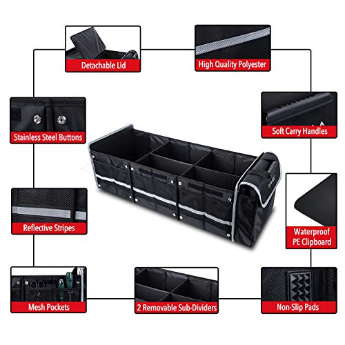 Farasla Waterproof Trunk Organizer with Insulated Leakproof Cooler Bag, Foldable Cover, Adjustable Securing Straps (Black) - color: Black