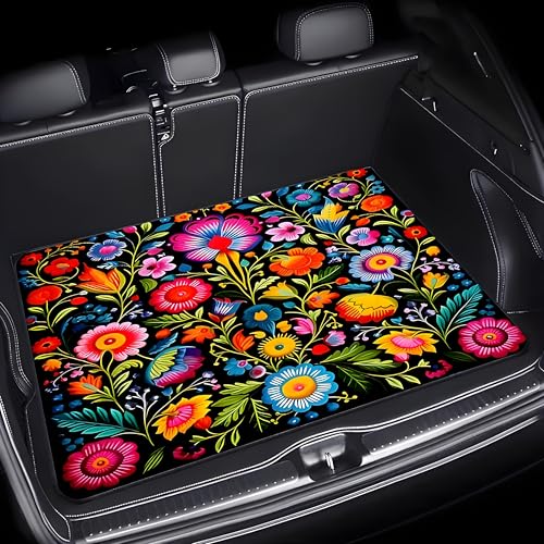 Universal Car Trunk Mat 29" x 39", Beautiful Flowers All Weather Trunk Protection Cargo Liner, Durable Cargo Mat Rear Trunk Liner, Stylish Vehicle Interior Accessories Suitable for Most Car Models - color: Beautiful Flowers