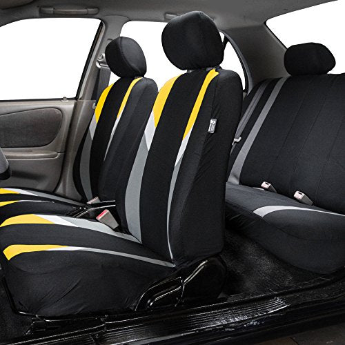FH Group Premium Modernistic Flat Cloth Car Seat Covers – Universal Fit, Washable Seat Covers for SUV Sedan Van, Yellow, Full Set - color: Yellow, size: Full Set