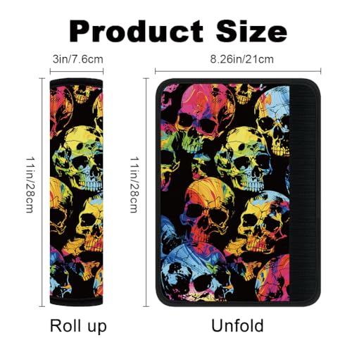 2Pcs Soft Auto Seat Belt Cover Pad Graffiti Skull Halloween Colorful Car Seatbelt Shoulder Cushion for Comfortable Driving, Compatible with All Cars' Seatbelt and Backpack Straps - color: Skull