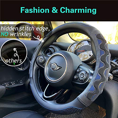 PINCTROT Small Size Steering Wheel Cover Great Grip with 3D Honeycomb Anti-Slip Design, 14 Inch (Blue) - color: 4.Blue, size: Small Size[14''-14 1/4'']