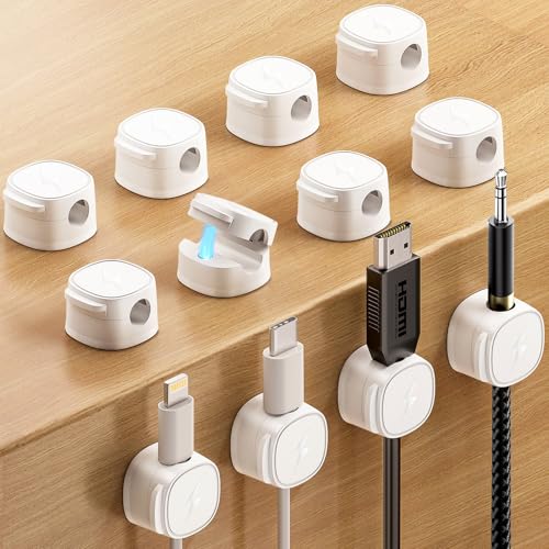 Magnetic Cable Clips [1s Lock] Adhesive Cord Holder Organizer for Nightstand, 12Pack Desk Cable Management Clips, Phone Charger Wire Cord Organizer Keeper for Nightstand Wall Car Office - color: White-Rectangle, size: 12 Pack