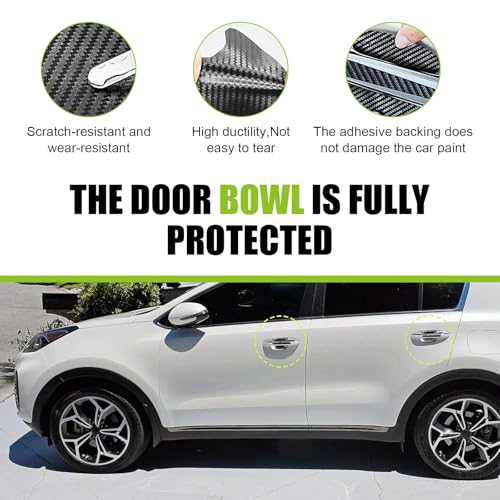 8 PCS Car Door Handle and Bowl Protectors, Leather Anti-collision Paint Protection Cover, Sporty Carbon Fiber Scratch-cover Decorative Sticker, Universal Self-adhesive Film for Cars (Black)