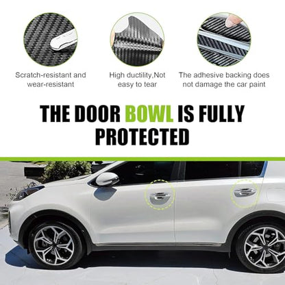 8 PCS Car Door Handle and Bowl Protectors, Leather Anti-collision Paint Protection Cover, Sporty Carbon Fiber Scratch-cover Decorative Sticker, Universal Self-adhesive Film for Cars (Black)
