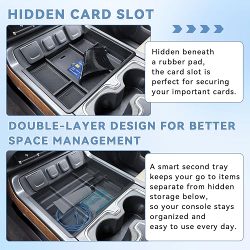 EDBETOS Center Console Organizer Tray Compatible with 2014-2018 Chevy Silverado/GMC Sierra 1500 Accessories 2015-2019 Silverado/Sierra 2500HD/3500HD Compartment Storage,Full Console w/Bucket Seat ONLY - color: Black Trim