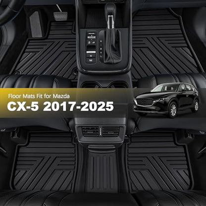 All Weather Floor Mats Custom Fit for Mazda CX-5 2017-2025 Waterproof Heavy Duty Anti-Slip Car Mats, 1st & 2nd Row Full Black