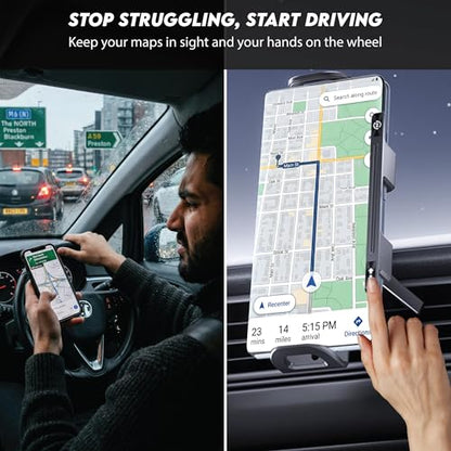 15W Fast Wireless Car Charger Mount, MagSafe Compatible Auto-Clamping & Auto 90° Rotating Phone Holder with Built-in Battery, One-Touch Control, RGB LED Light, Dashboard & Vent Mount