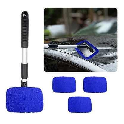 Ziciner Car Windshield Cleaner, Microfiber Auto Cleaning Wiper with Aluminum Extendable Handle and 2 Washable Reusable Cloth Pad Head, Universal Vehicle Interior Exterior Cleaner Kit (Blue-Rectangle) - size: Blue-rectangle
