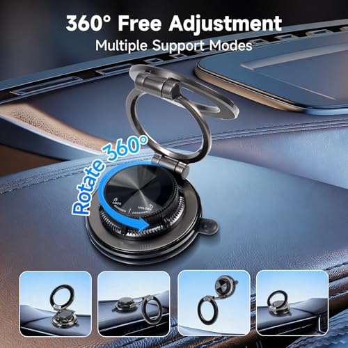 Magnetic Car Phone Holder, 360° Adjustable Suction Cup Universal Phone Mount, Multi-Scene for Car Office Gym Home, Compatible with iPhone 17/16 Pro Max & Other Magnetic Phones (Black) - color: Black