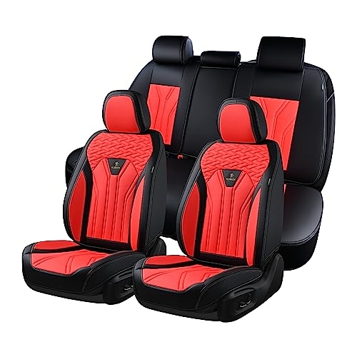 FLORICH Leather Seat Covers, Seat Covers Full Set, Car Seat Protectors 5 Seats,Automotive Seat Covers Fit for Most Cars Trucks-Black&Red - color: Black&Red, size: FullSet