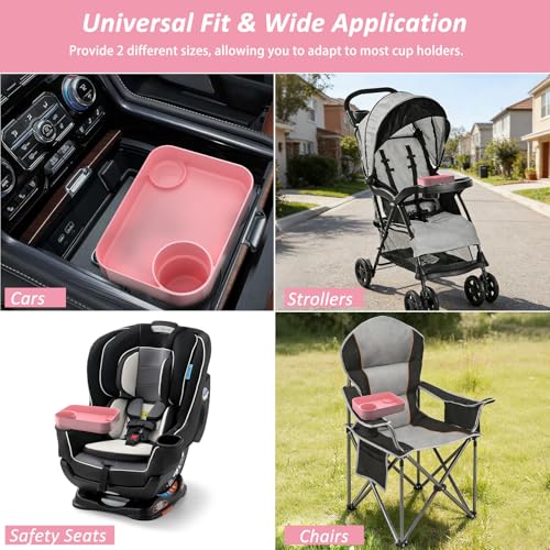 Car Seat Snack Tray for Toddlers, Reduces Mess Square Travel Tray Cup Holder Snack Tray, Durable Car Food Tray for Kids, Universal Fit Kids Travel Road Trip Essentials(Pink) - color: Pink