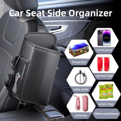 Car Tissue Holder for Front Seat, Headrest Organizer with 2 Side Mesh Pockets for Phones & Cards, L-Square Tissue Box Cover Holds 150 Tissues, Durable PU Leather